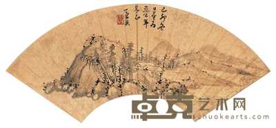 马士英 1639年作 秋林野屋 扇面 17×49cm